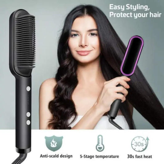 909 Hair Straightening Brush | Electric 2โinโ1 Straightener & Curler | Heating Styling Comb | Quick 3โMinute Styling
