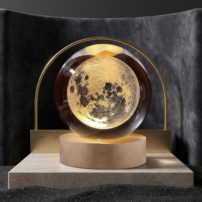 3D Galaxy Moon Crystal Ball Lamp with Wooden LED Base – Decorative Night Light (Only Moon Shape)