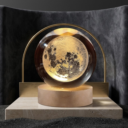 3D Galaxy Moon Crystal Ball Lamp with Wooden LED Base – Decorative Night Light (Only Moon Shape)