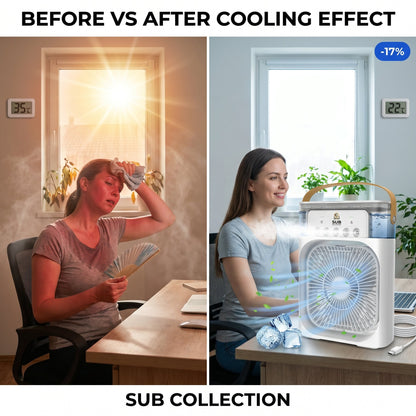 3-in-1 Portable Mini Air Cooler Fan with Humidifier & LED Light – Rechargeable Personal Cooling Fan with Battery Backup (10 Inch)