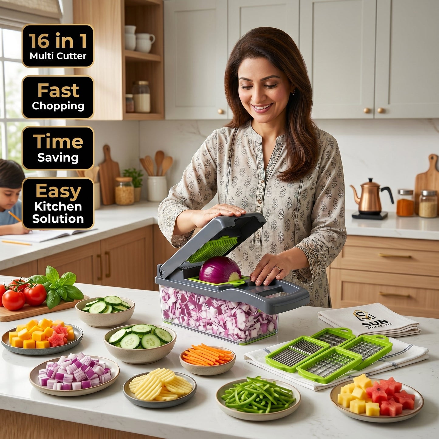 16 in 1 Nicer Dicer Plus Vegetable & Fruit Cutter – Multi Function Kitchen Chopper & Slicer