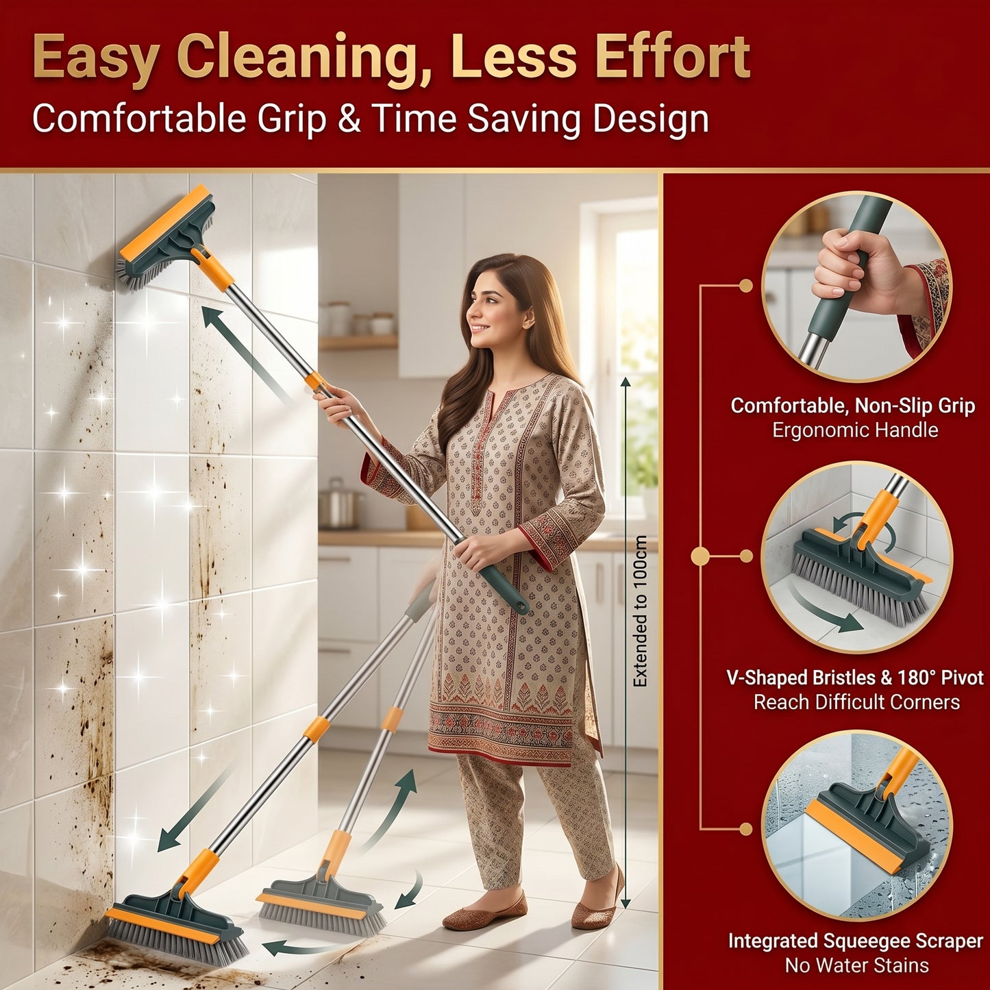 3-in-1 Deep Cleaning Brush – Powerful Scrubber for Floors, Walls, Tiles & Corners