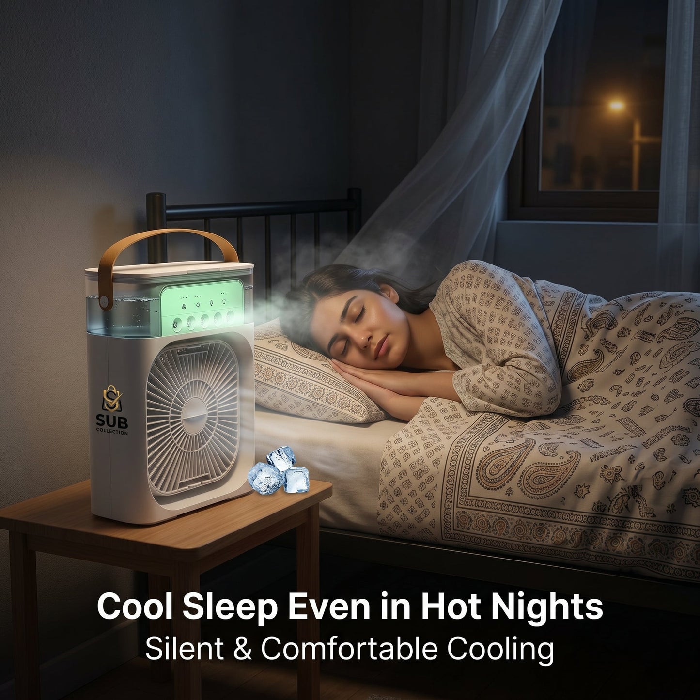 3-in-1 Portable Mini Air Cooler Fan with Humidifier & LED Light – Rechargeable Personal Cooling Fan with Battery Backup (10 Inch)