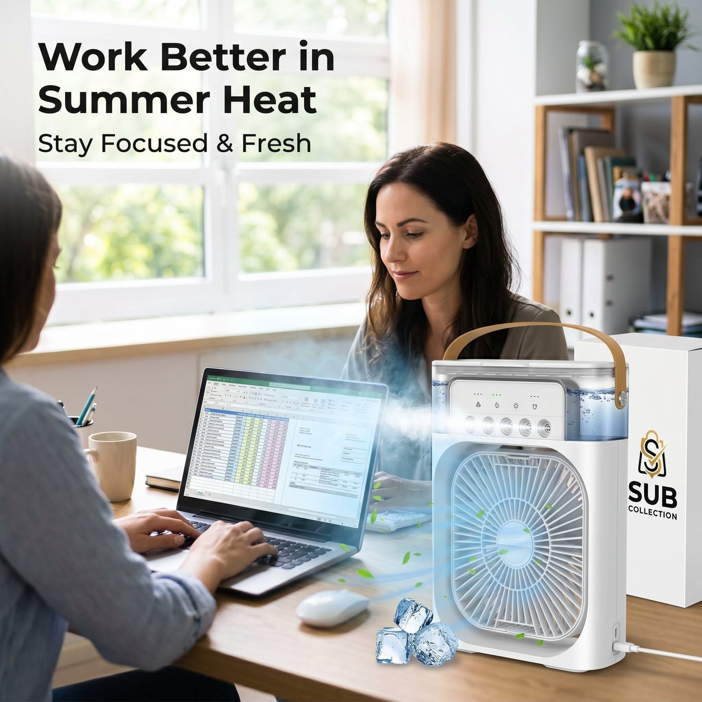 3-in-1 Portable Mini Air Cooler Fan with Humidifier & LED Light – Rechargeable Personal Cooling Fan with Battery Backup (10 Inch)