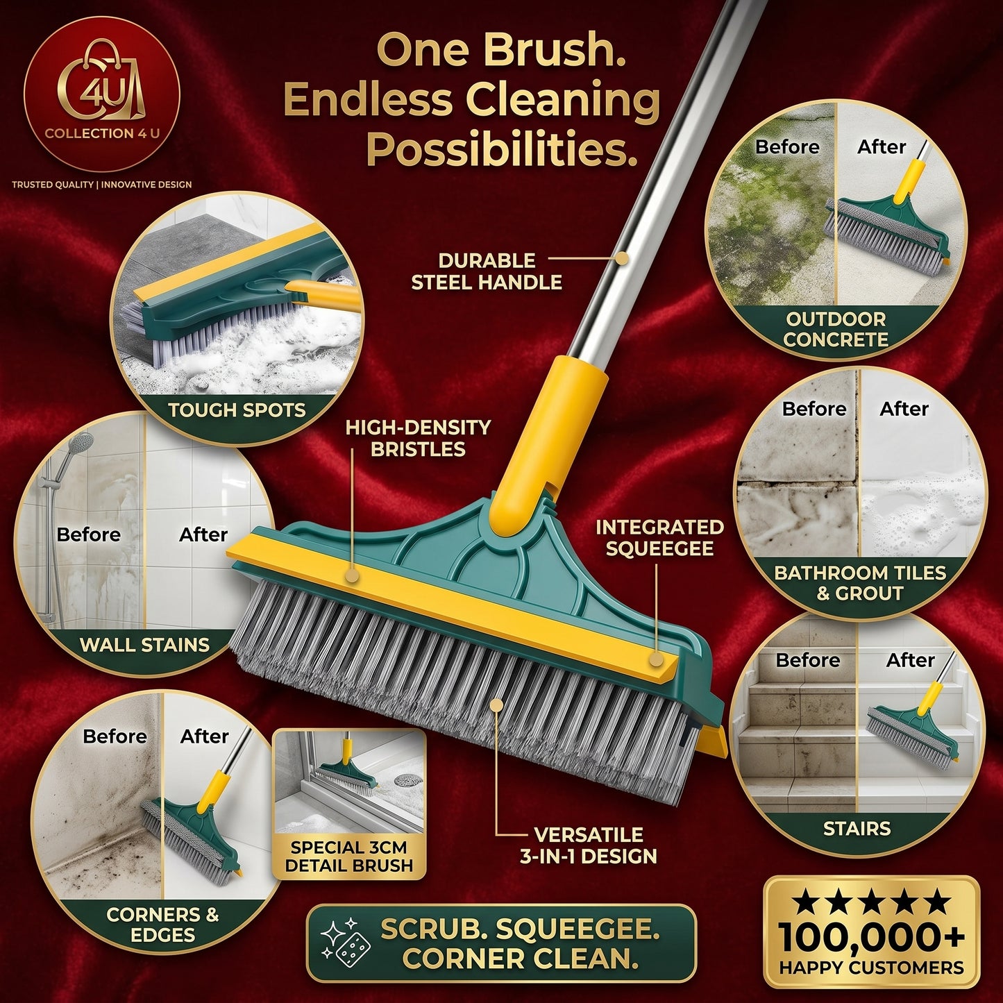 3-in-1 Deep Cleaning Brush – Powerful Scrubber for Floors, Walls, Tiles & Corners