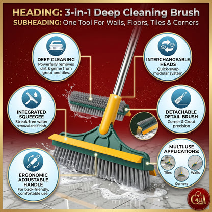 3-in-1 Deep Cleaning Brush – Powerful Scrubber for Floors, Walls, Tiles & Corners