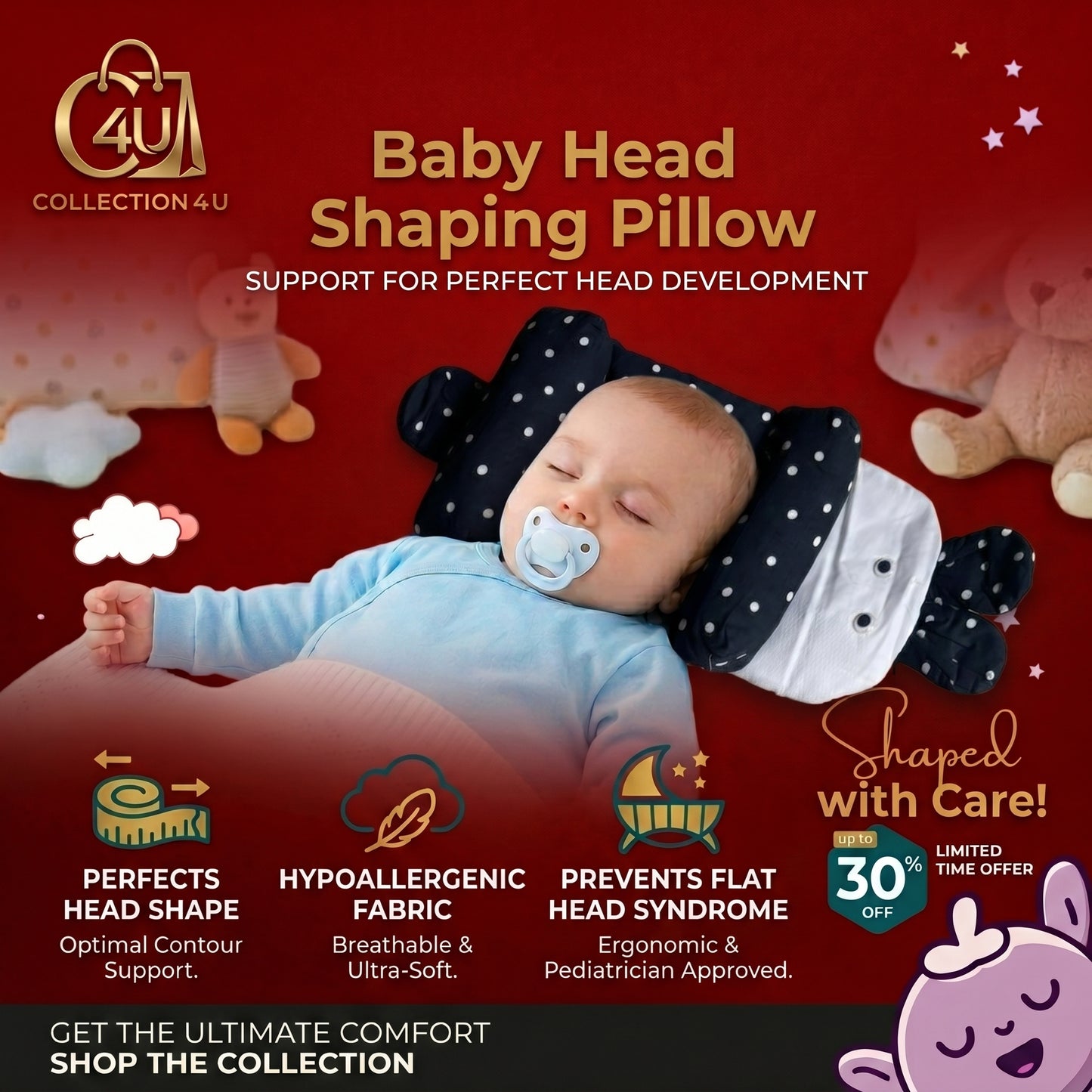 Baby Head Shaping Pillow Hypoallergenic, Flat Head Prevention, Pediatrician Approved